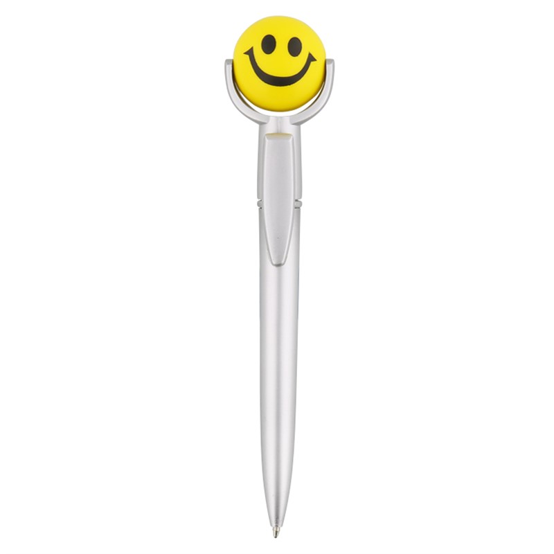 Foam smiley face stress reliever pen top.