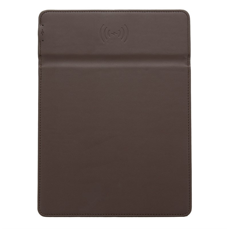 Faux leather mouse pad with charging phone stand.