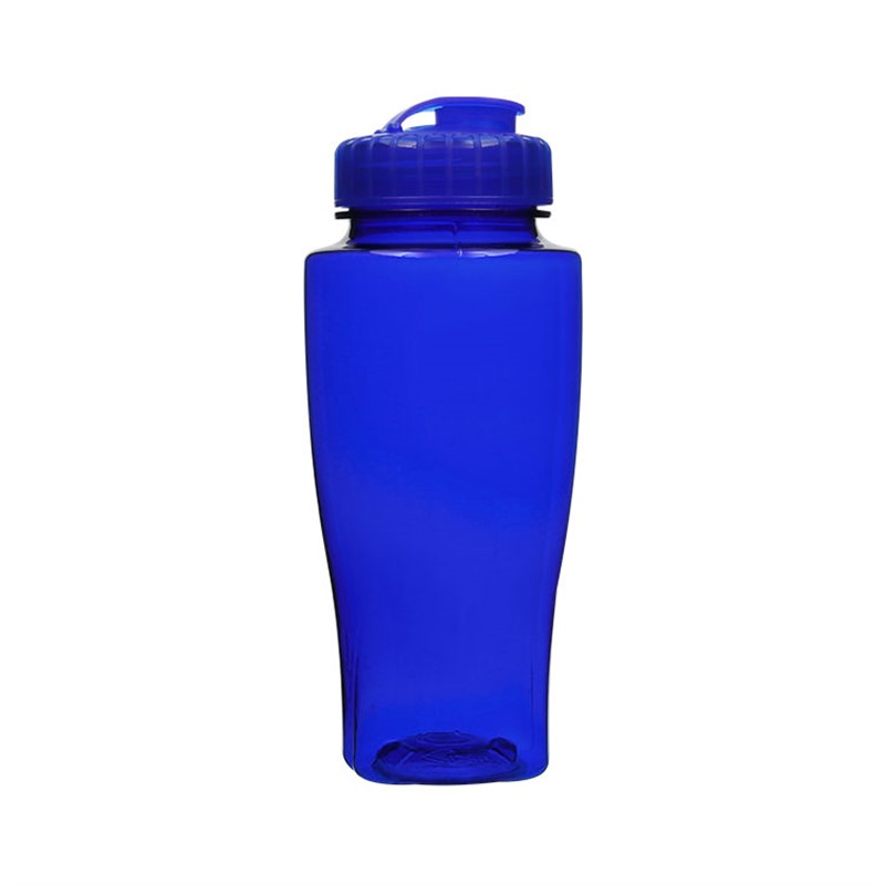 Plastic water bottle with flip top lid in 24 ounces.