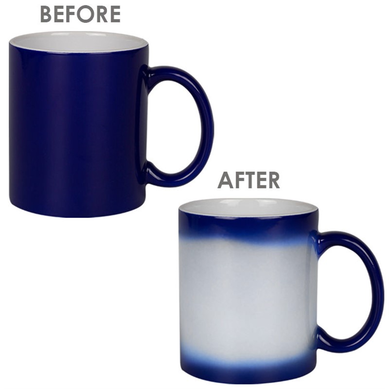 Ceramic color changing coffee mug with c-handle in 11 ounces.
