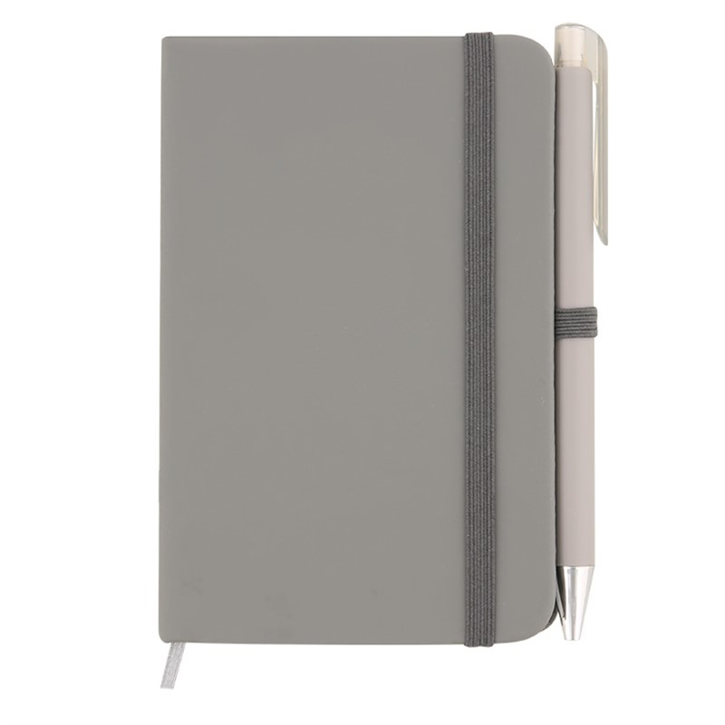 Mini leatherette notebook with pen.