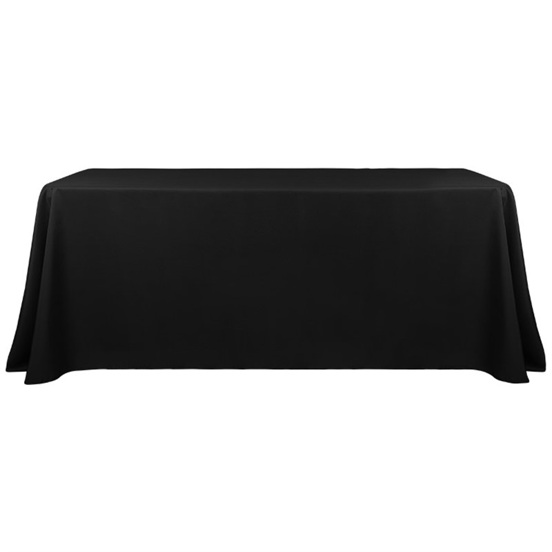 Blank 6 foot 3-sided polyester table cover with serged edges.