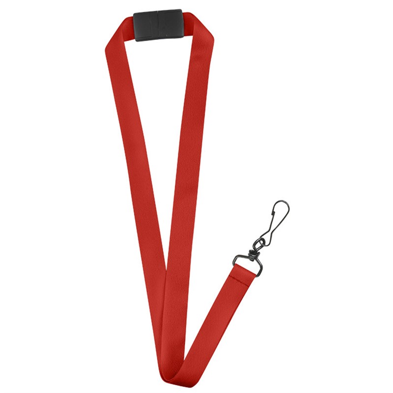 3/4 inch satin polyester lanyard with breakaway and black j-hook.