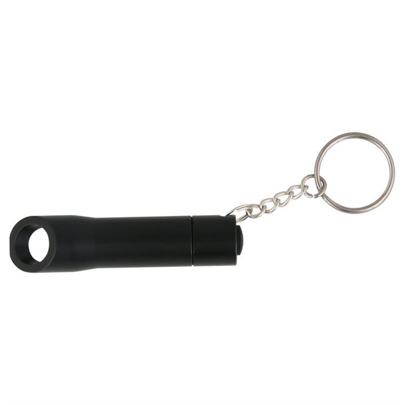 Aluminum flashlight keychain bottle opener.