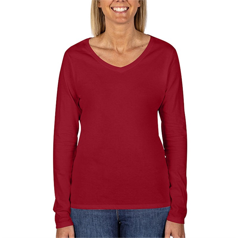 Port & Company® Ladies' Long Sleeve Fan Favorite™ V-Neck T-Shirt-Full Color