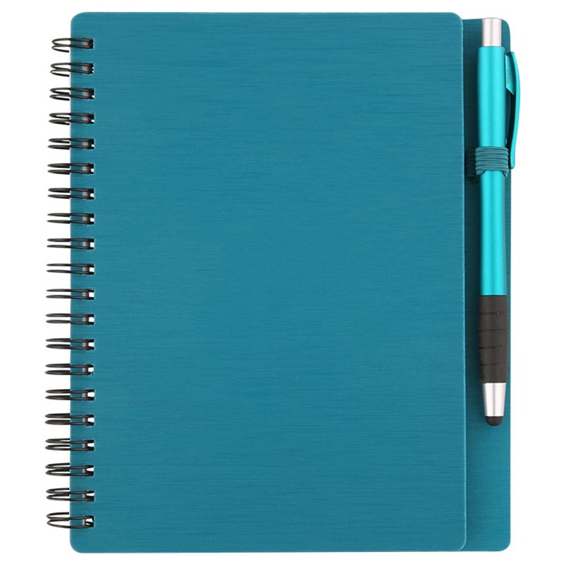 Brushed textured notebook with matching pen.