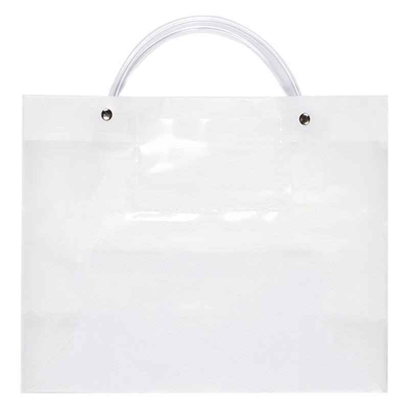 Plastic frosted tote bag blank.