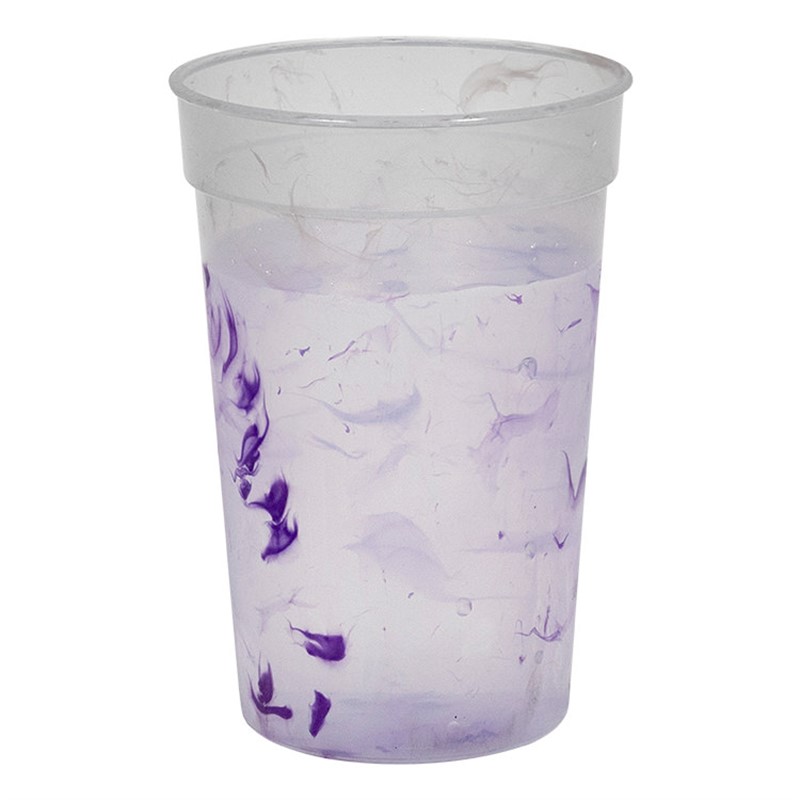 Plastic color changing splatter cup in 17 ounces.