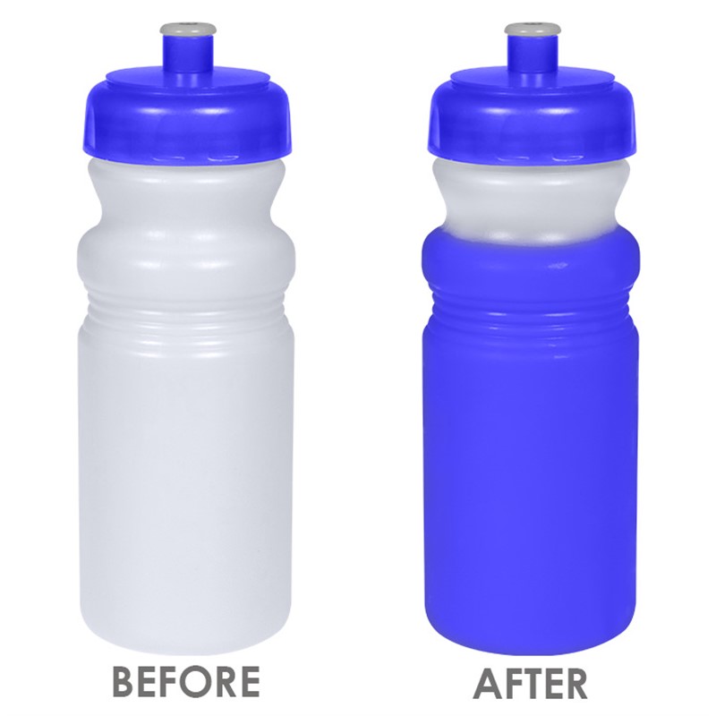 Plastic mood water bottle in 20 ounces.