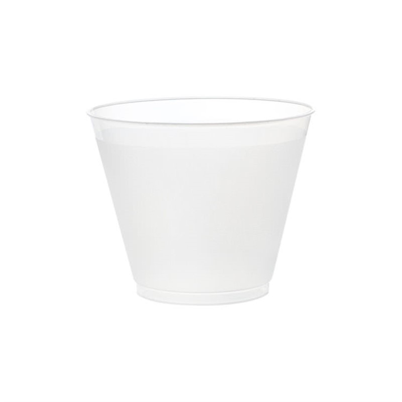 Durable plastic frosted plastic cup in 9 ounces.
