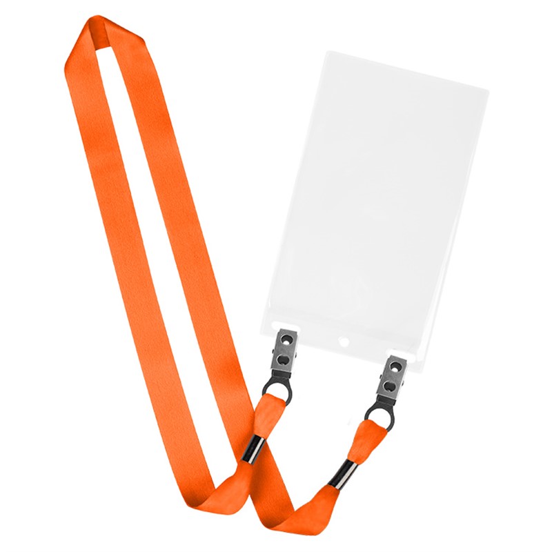 3/4 inch satin polyester lanyard with double clip and event ID holder.