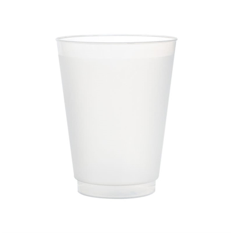 Durable plastic frosted plastic cup in 16 ounces.