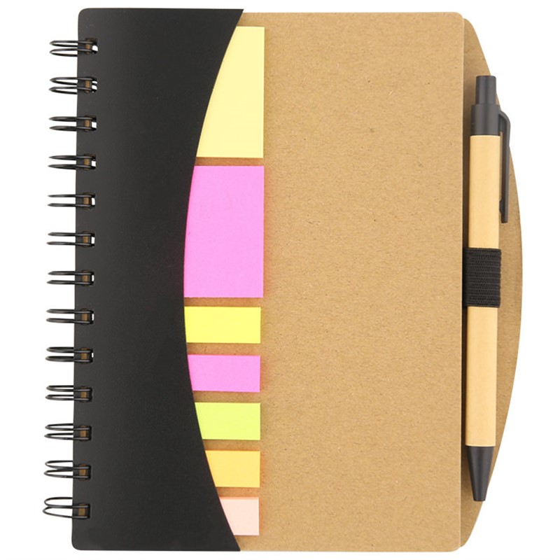 Blank small cardboard notebook with sticky notes.