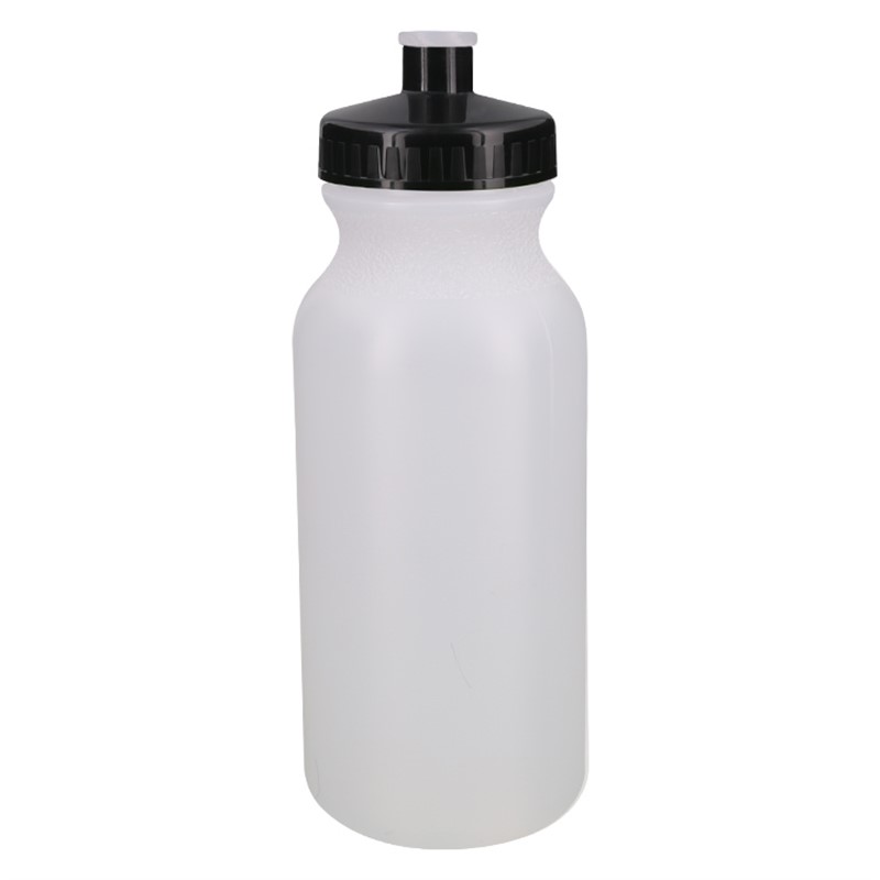 Plastic water bottle with push pull lid in 20 ounces.