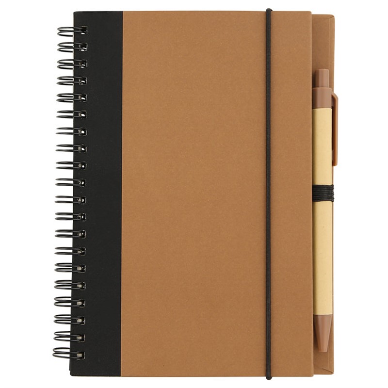 Recycled material notebook with pen.