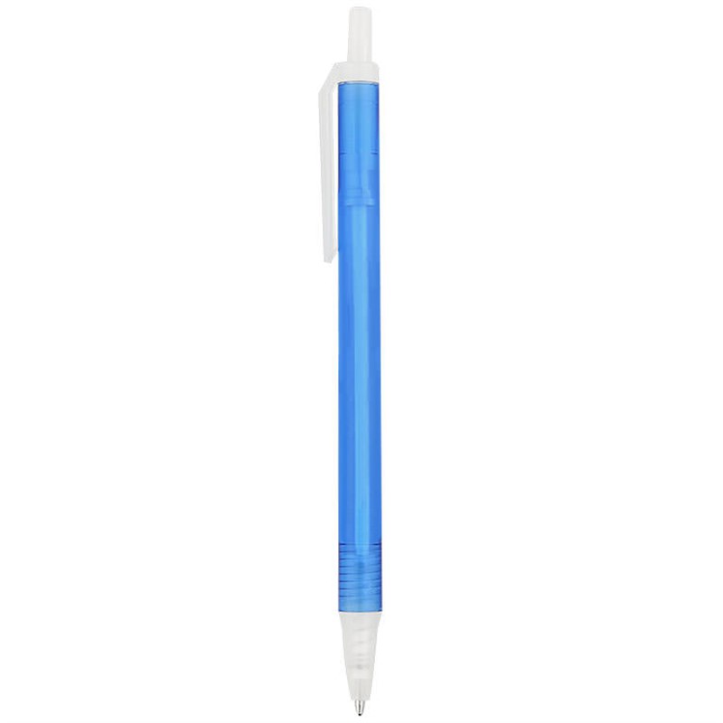 Translucent plastic clickable pen for marketing.