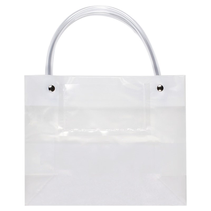 Plastic frosted tote bag blank.