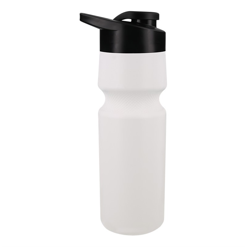 Plastic white water bottle with snap lid in 24 ounces.
