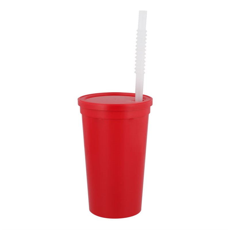 Plastic  stadium cup with lid and straw in 22 ounces.