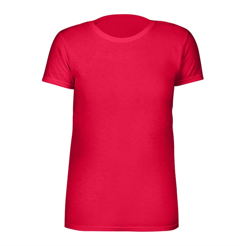 Red short sleeve t shirt with logo.