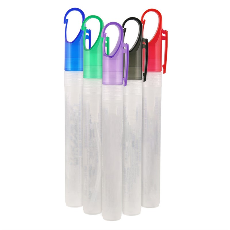 Plastic blank hand sanitizer with carabiner cap.