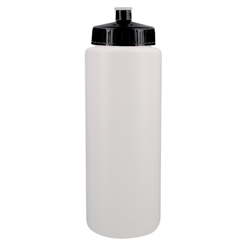 Plastic water bottle with push pull lid in 32 ounces.