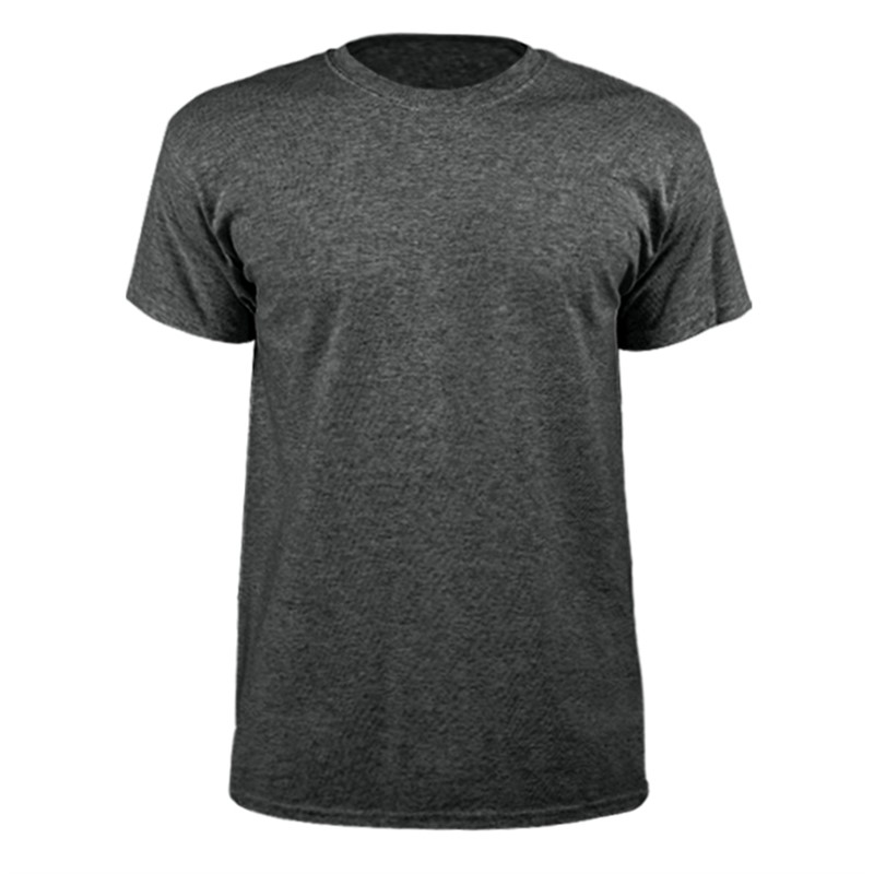 Dark heather imprinted custom logoed short sleeve shirt.