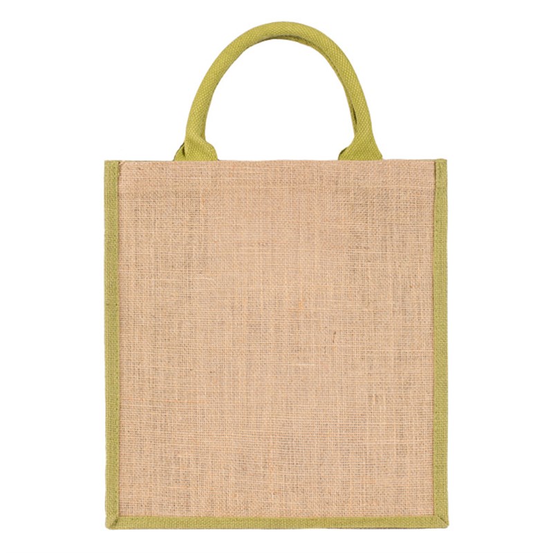 Jute breakout tote with promotional logo.