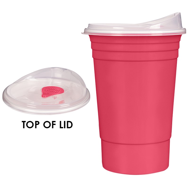 Plastic tumbler with easy slid lid in 16 ounces.