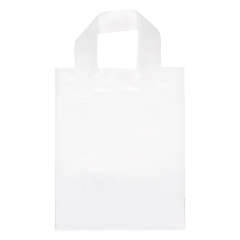 Plastic frosted with handles foil stamped recyclable shopper bag blank.
