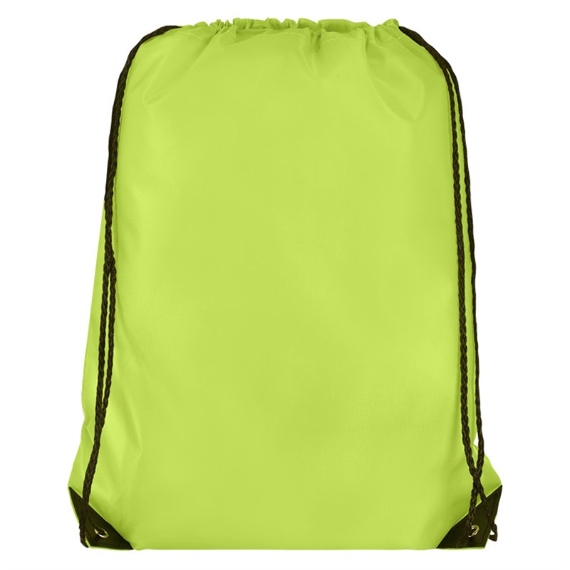 Polyester neon drawstring bag with reinforced corners.