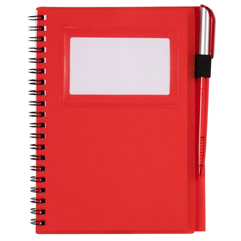 Notebook with photo window and pen.