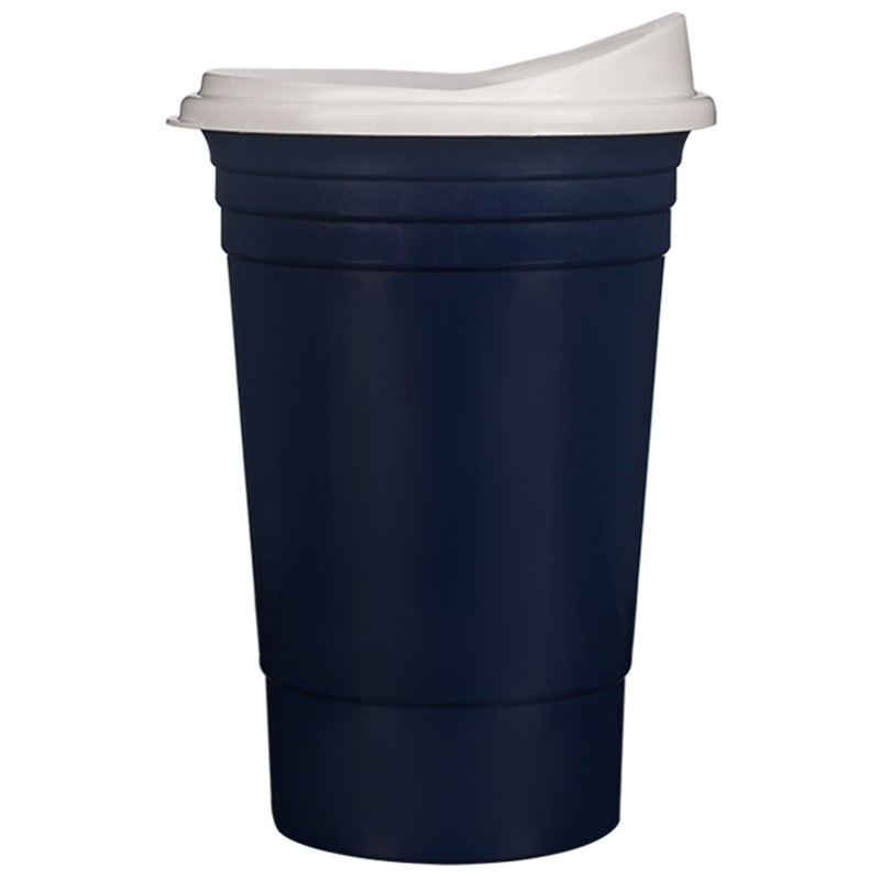 Plastic tumbler with easy slid lid in 16 ounces.