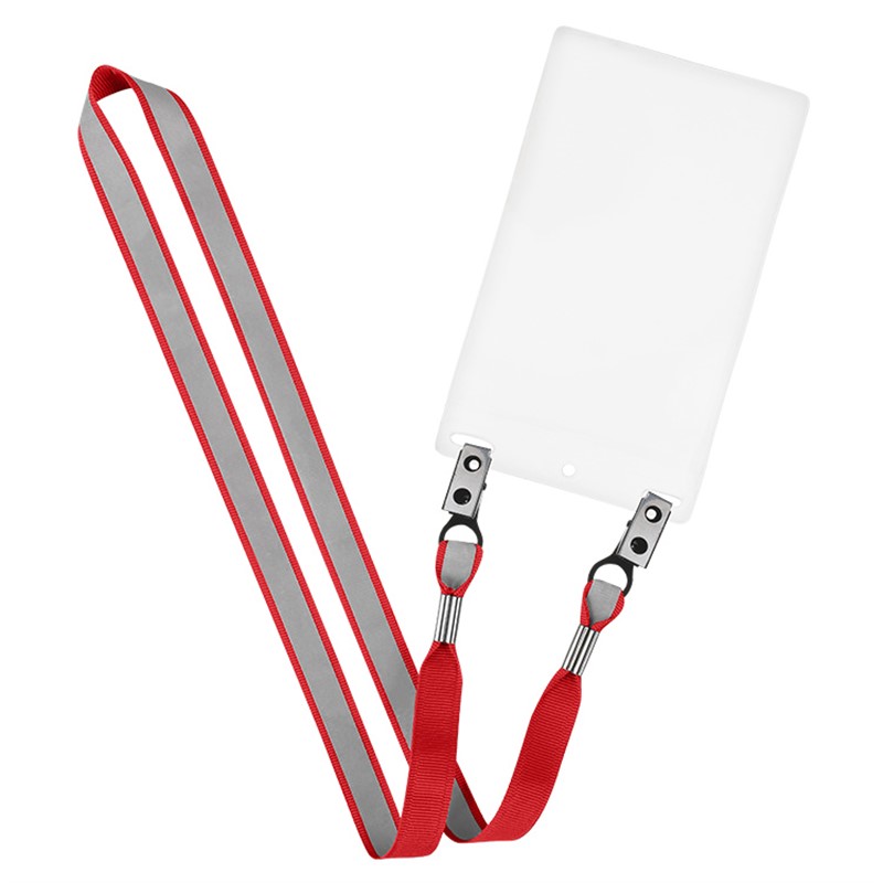 5/8 inch reflective grosgrain polyester blank lanyard with double bulldog clips and event holder.