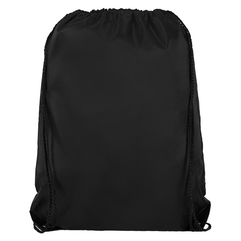 Polyester drawstring bag with reinforced corners.