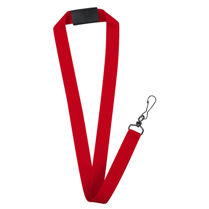 3/4 inch grosgrain polyester lanyard with breakaway attachment and black j-hook.