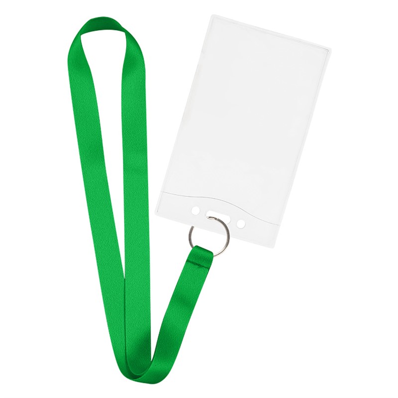 3/4 inch satin polyester lanyard with silver key ring and event ID holder.