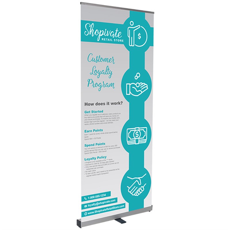33.5 inch vinyl budget banner stand with aluminum base.