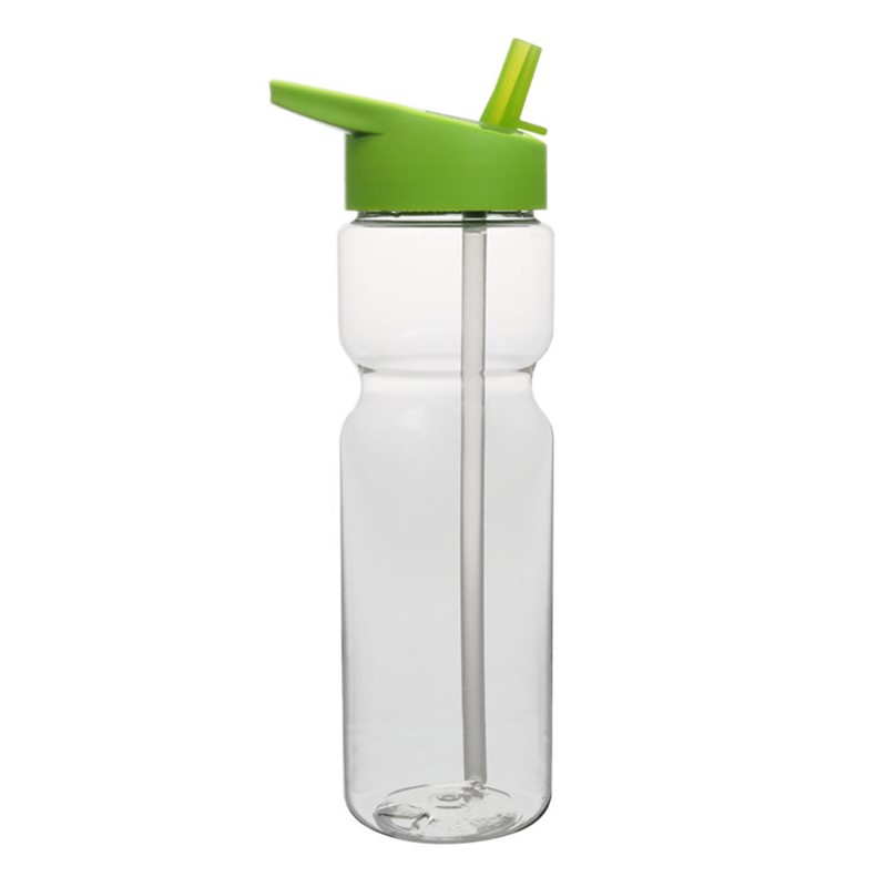 Plastic water bottle with flip straw lid in 28 ounces.