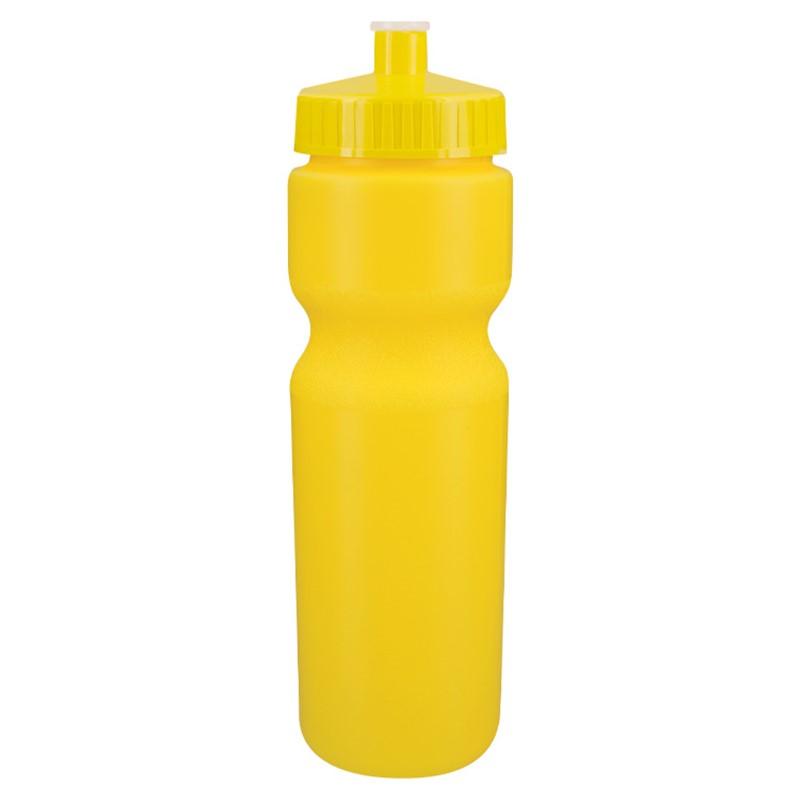 Plastic water bottle with push pull lid in 28 ounces.