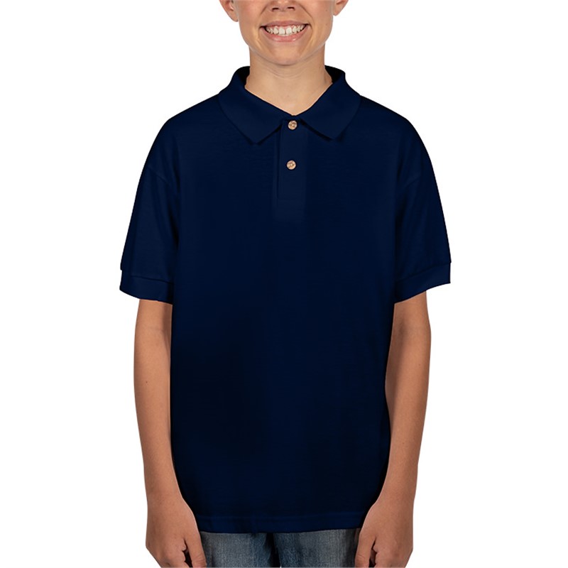 Customized navy blue youth polo shirt.