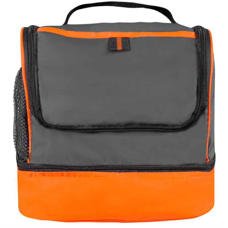 Polyester two compartment lunch bag.