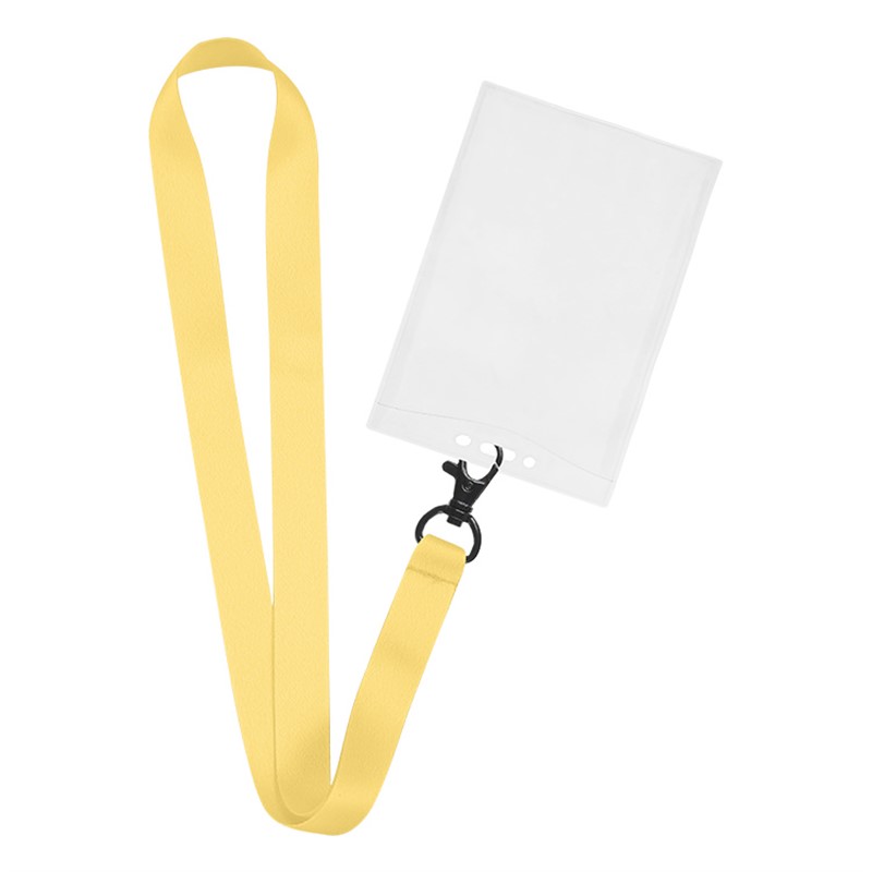 3/4 inch satin polyester lanyard with lobster clip and vertical ID holder.