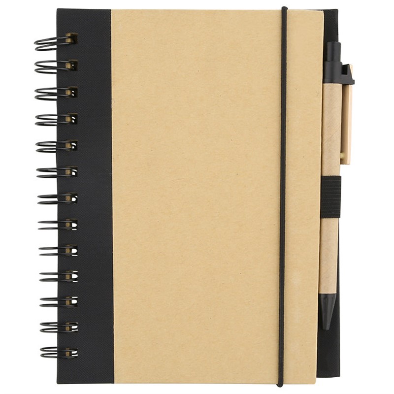 Blank cardboard natural eco notebook with pen.
