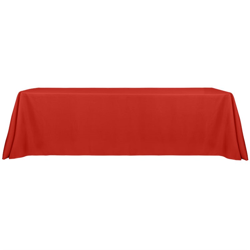 Blank 8 foot 3-sided polyester table cover with serged edges.