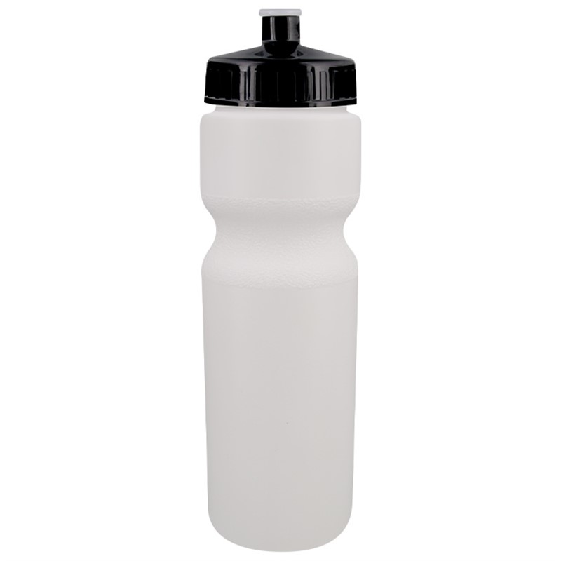 Plastic water bottle with push pull lid in 28 ounces.