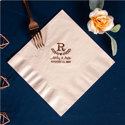 Foil Stamped Personalized Cocktail Napkin Ampersand Party Favors Bridal Shower Rehearsal Custom Wedding Napkins with your Names and Date