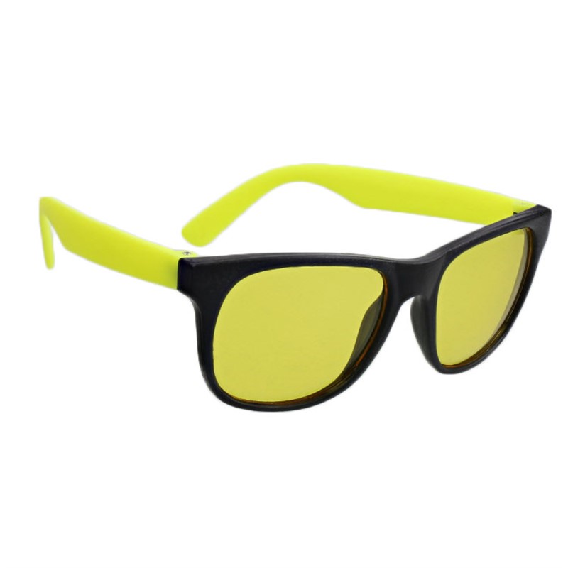 Polycarbonate color tinted rubberized sunglasses.