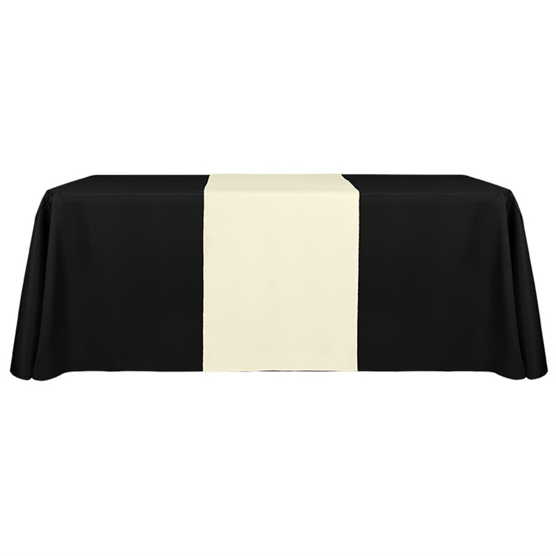 24 inches x 60 inches wedding full-color polyester table runner with serged edges.
