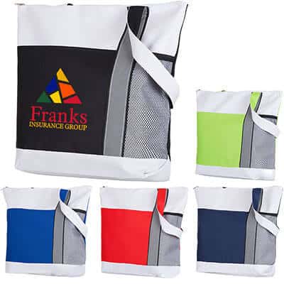 Polyester black fresh color tote with personalized full color logo.